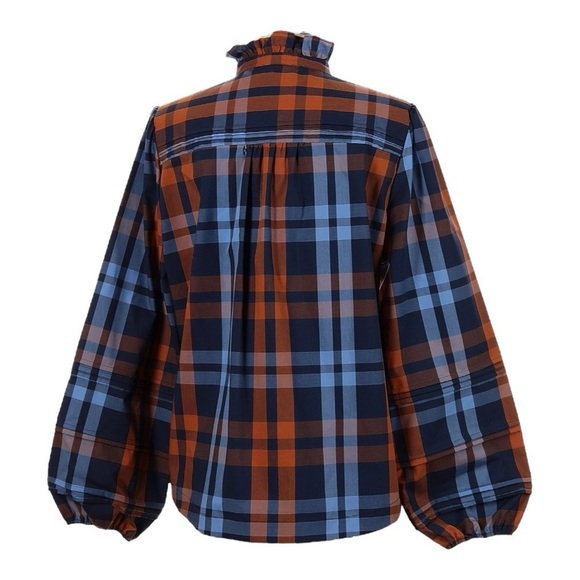 Biltmore Plaid Puff Sleeve Cottagecore Blouse | Mock Neck Fall | Top M - Picture 2 of 5